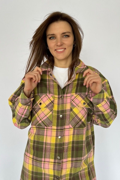 Клетчатая хлопковая блузка-рубашка с джинсовой отделкой i3i Fashion 202/3 зеленая_клетка - фото 2