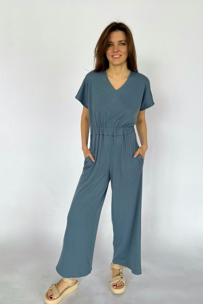 Комбинезон с V-образным вырезом и резинкой по талии i3i Fashion 800/1 синий - фото 1