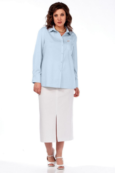 Блуза классическая прямая хлопковая с карманом для деловых образов INVITE 1040 голубой - фото 4