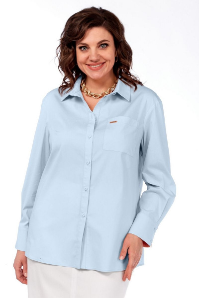 Блуза классическая прямая хлопковая с карманом для деловых образов INVITE 1040 голубой - фото 1