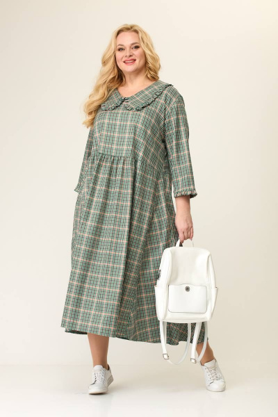 Летнее платье А-силуэта с рюшей и спущенным плечом Avenue 0115 клетка - фото 1