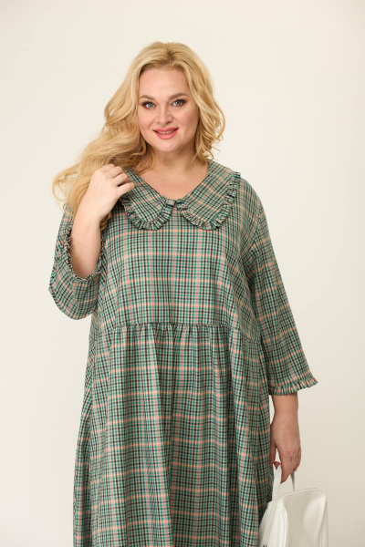 Летнее платье А-силуэта с рюшей и спущенным плечом Avenue 0115 клетка - фото 3