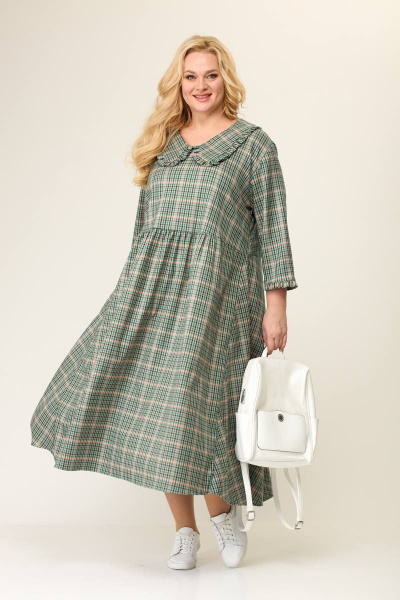 Летнее платье А-силуэта с рюшей и спущенным плечом Avenue 0115 клетка - фото 2