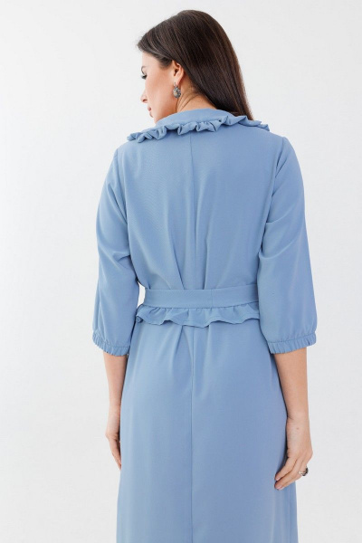 Платье из шифона с отделкой кисточками и съемным поясом Anelli 1274 голубое_небо - фото 6