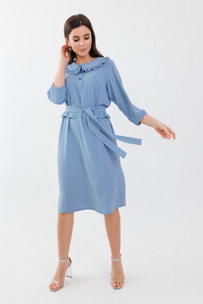 Платье из шифона с отделкой кисточками и съемным поясом Anelli 1274 голубое_небо - фото 4