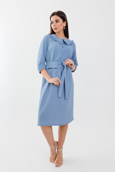 Платье из шифона с отделкой кисточками и съемным поясом Anelli 1274 голубое_небо - фото 1