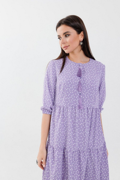 Платье макси с воланами и пуговицами, романтичный стиль Anelli 833 лаванда - фото 4