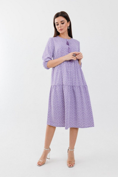 Платье макси с воланами и пуговицами, романтичный стиль Anelli 833 лаванда - фото 3