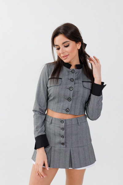 Жакет и юбка приталенного силуэта демисезонный Anelli 1356 серый - фото 4
