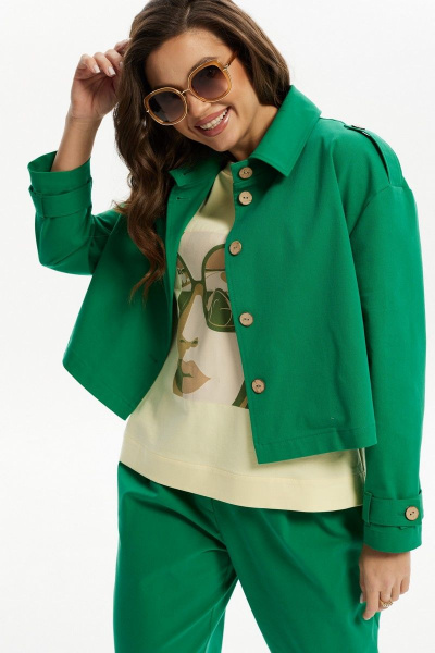 Зеленый джинсовый жакет в стиле casual Condra 15078 зеленый - фото 8