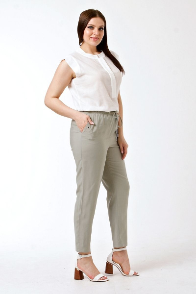 Летние зауженные брюки из вискозы с имитацией застежки IUKONA 1895 оливковый - фото 11