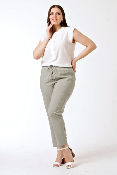 Летние зауженные брюки из вискозы с имитацией застежки IUKONA 1895 оливковый - фото 9
