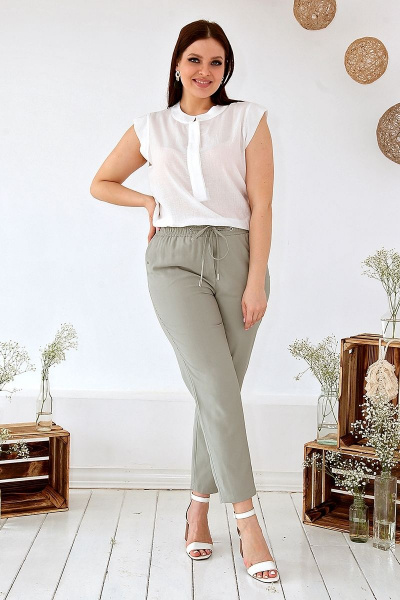 Летние зауженные брюки из вискозы с имитацией застежки IUKONA 1895 оливковый - фото 7