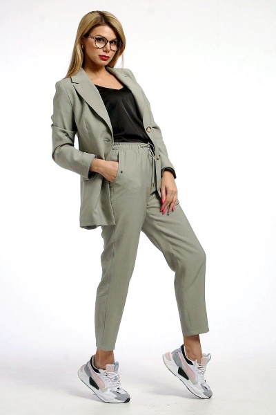Летние зауженные брюки из вискозы с имитацией застежки IUKONA 1895 оливковый - фото 3