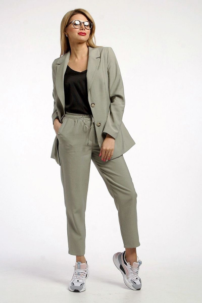 Летние зауженные брюки из вискозы с имитацией застежки IUKONA 1895 оливковый - фото 1