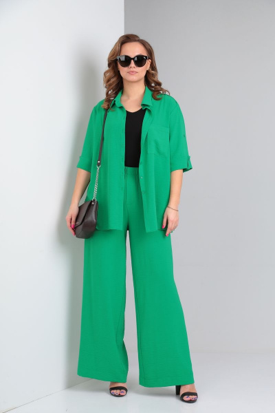Летний комплект рубашка и широкие брюки на резинке Andrea Fashion 3 зелёный - фото 7