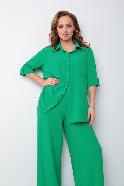 Летний комплект рубашка и широкие брюки на резинке Andrea Fashion 3 зелёный - фото 5