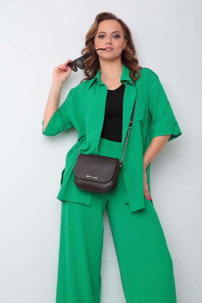 Летний комплект рубашка и широкие брюки на резинке Andrea Fashion 3 зелёный - фото 1