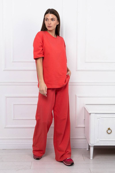Летний костюм из хлопка: свободные брюки и майка Romgil 837ЛФТЗ коралл - фото 5