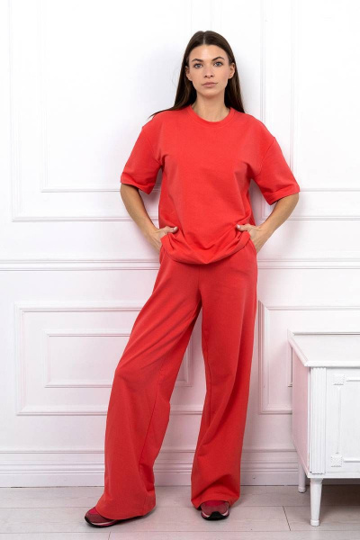 Летний костюм из хлопка: свободные брюки и майка Romgil 837ЛФТЗ коралл - фото 1