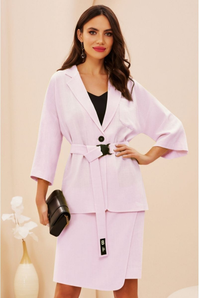 Деловой костюм из текстиля с жакетом, блузой и юбкой Lissana 4698 розовый - фото 9