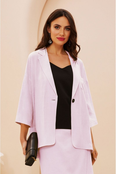 Деловой костюм из текстиля с жакетом, блузой и юбкой Lissana 4698 розовый - фото 6
