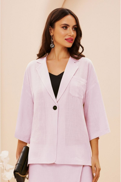 Деловой костюм из текстиля с жакетом, блузой и юбкой Lissana 4698 розовый - фото 4