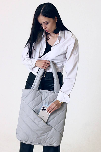 Стильный шопер из плащёвой ткани серый MT.Style WWW grey1 - фото 7