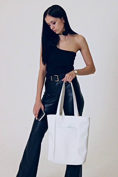 Белый шоппер из экокожи на каждый день с вместительным отделением MT.Style shDNO2 white - фото 4