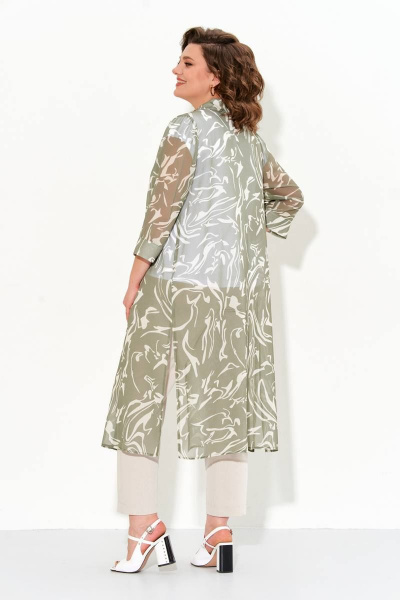 Летний женский костюм из шифона, футболка, рубашка и брюки IVA 1473 хаки - фото 3