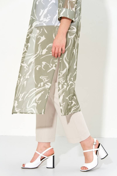 Летний женский костюм из шифона, футболка, рубашка и брюки IVA 1473 хаки - фото 5