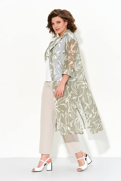 Летний женский костюм из шифона, футболка, рубашка и брюки IVA 1473 хаки - фото 2