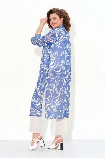 Летний женский костюм с шифоновой рубашкой и брюками IVA 1473 синий - фото 4