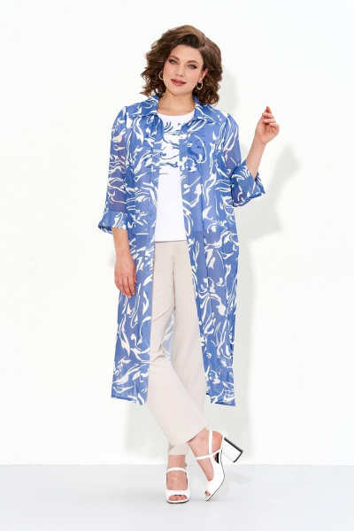 Летний женский костюм с шифоновой рубашкой и брюками IVA 1473 синий - фото 1