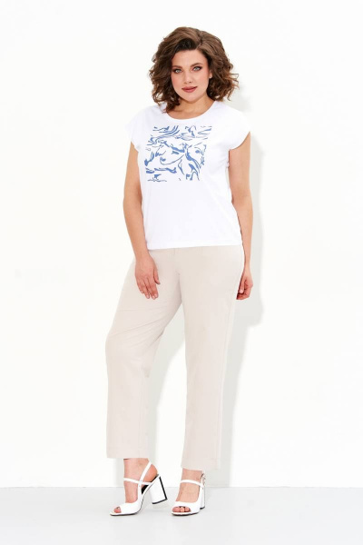 Летний женский костюм с шифоновой рубашкой и брюками IVA 1473 синий - фото 7