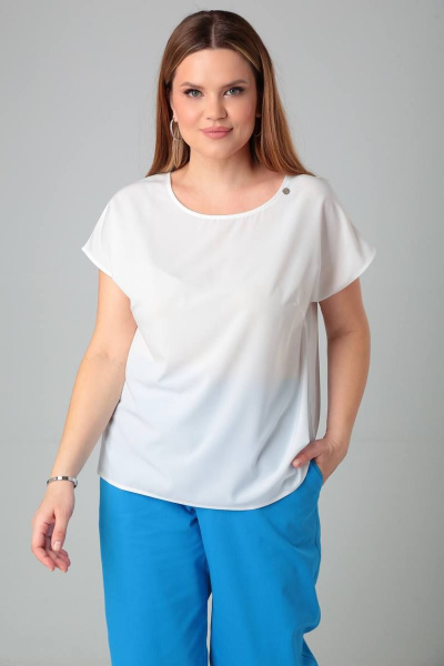 Блузка прямого силуэта из текстиля с спущенной линией плеч Bliss 8703 молоко - фото 5