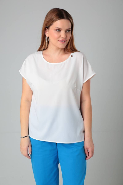 Блузка прямого силуэта из текстиля с спущенной линией плеч Bliss 8703 молоко - фото 4