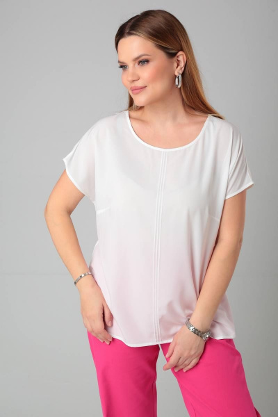 Блузка больших размеров с декоративными отсрочками и спущенной линией плеча Bliss 8702 молоко - фото 5