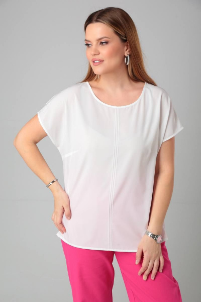 Блузка больших размеров с декоративными отсрочками и спущенной линией плеча Bliss 8702 молоко - фото 4