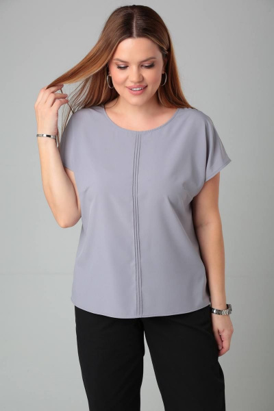 Блуза прямого силуэта с декоративными отсрочками и вырезом на спине Bliss 8702 серый - фото 5