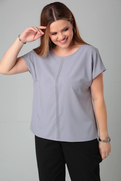 Блуза прямого силуэта с декоративными отсрочками и вырезом на спине Bliss 8702 серый - фото 4
