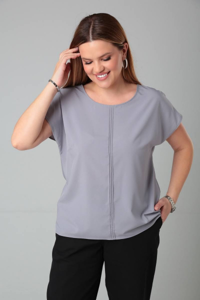 Блуза прямого силуэта с декоративными отсрочками и вырезом на спине Bliss 8702 серый - фото 3