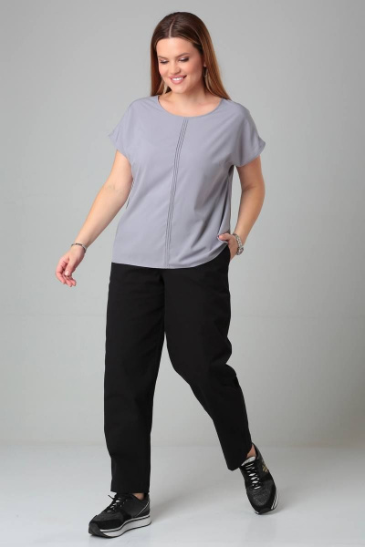 Блуза прямого силуэта с декоративными отсрочками и вырезом на спине Bliss 8702 серый - фото 1