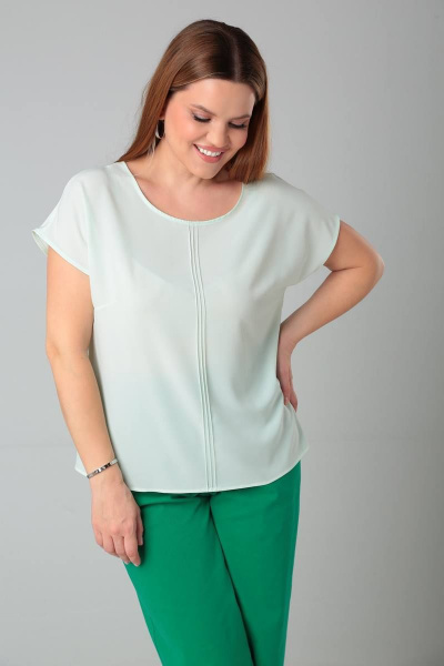 Блуза прямого силуэта с декоративными отсрочками  для больших размеров Bliss 8702 мохито - фото 4