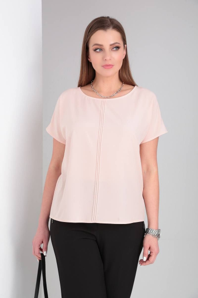 Блуза прямого силуэта с декоративными отсрочками и вырезом капля Bliss 8702 персик - фото 3