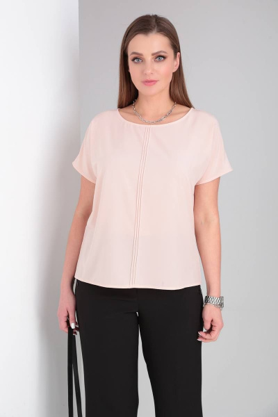 Блуза прямого силуэта с декоративными отсрочками и вырезом капля Bliss 8702 персик - фото 2