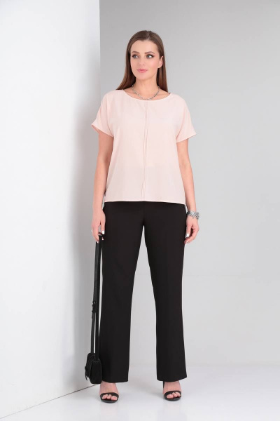 Блуза прямого силуэта с декоративными отсрочками и вырезом капля Bliss 8702 персик - фото 1