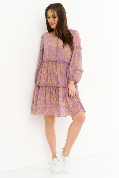 Шифоновое платье A-образного силуэта с бантовой горловиной Магия моды 2248 сиренево-салатовый - фото 4