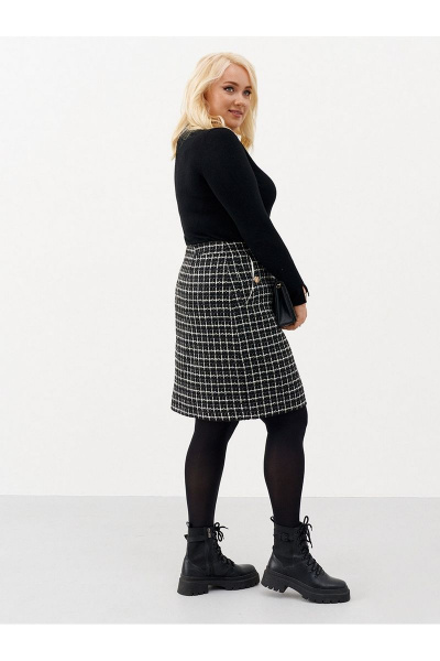 Твидовая мини-юбка с карманами и высоким поясом Ketty К-01650 черный - фото 5