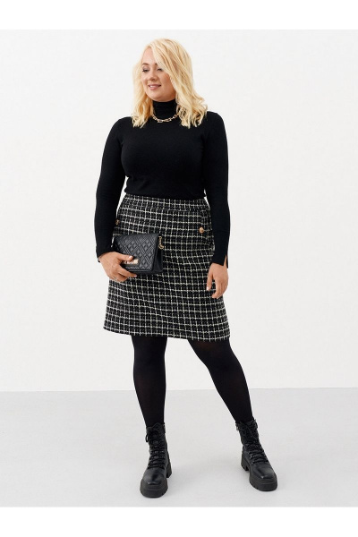 Твидовая мини-юбка с карманами и высоким поясом Ketty К-01650 черный - фото 4
